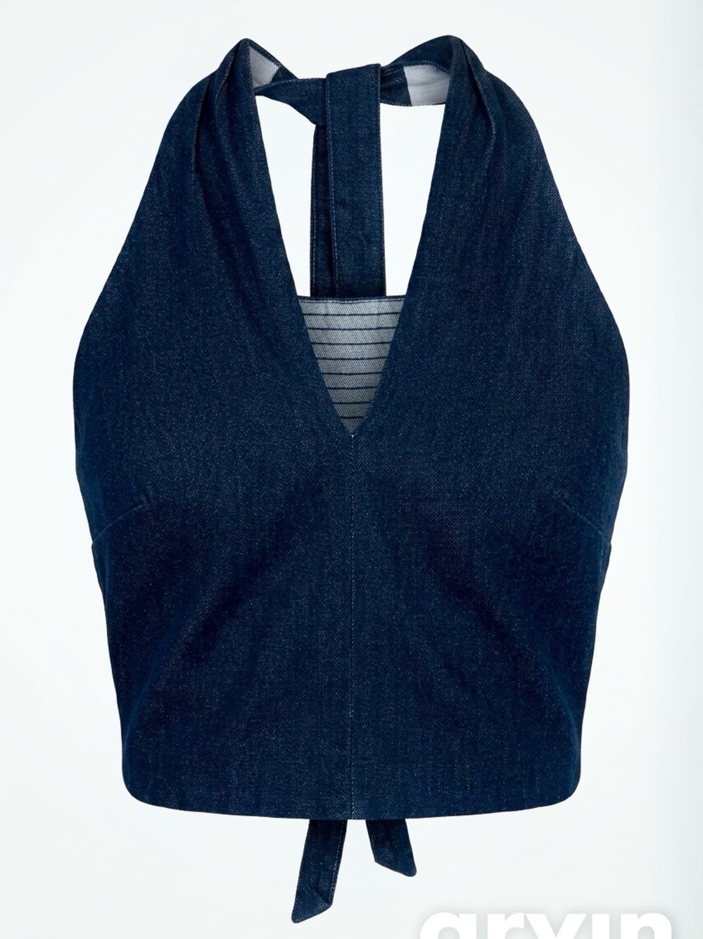 LOFT Chambray Dark Blue Denim Crossover Halter Crop Top NWT - Size 10